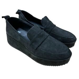Eileen Fisher NWOB Max Wedge Loafer in Black Suede Size 8.5 Slip On Pull Tab
